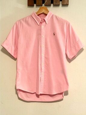 Ralph Lauren Pink Oxford Short Sleeve Button Down Shirt Size 10 Cotton Pony
